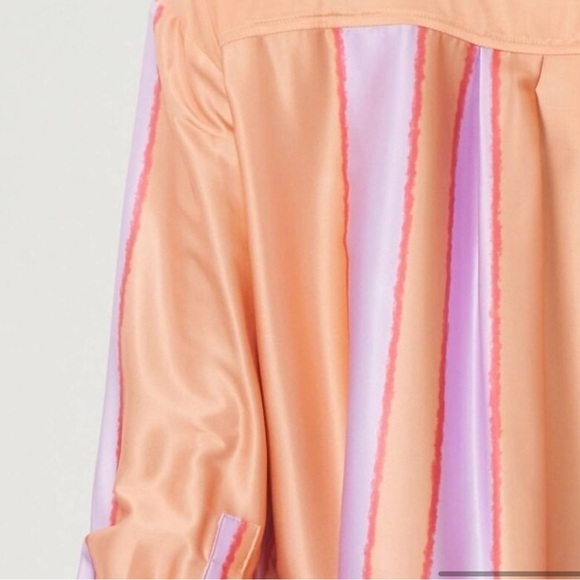 ENTRO Striped Long Sleeve Satin Like Button Down With Gold Buttons NWT - Picture 12 of 13